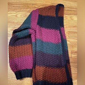 Natural Life Stripe Colorblock Open Front Cardigan Sweater Oversized S/M